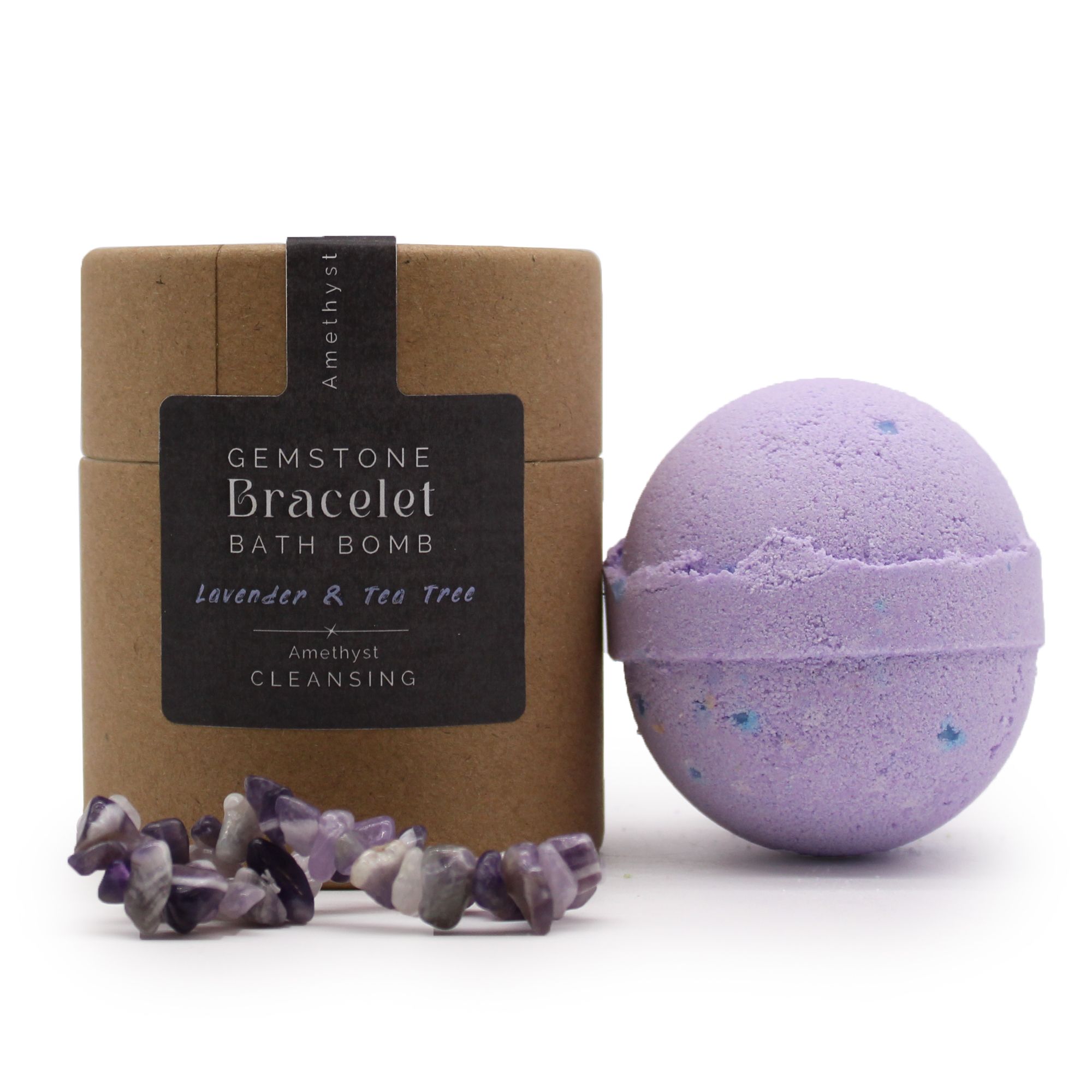 Luxuriöse Amethyst Badebombe mit Edelsteinarmband von GoldenBlossom mit Lavendel und Tea Tree für Wellness und Selfcare