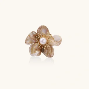 Perlmutt Brosche Golden Bloom